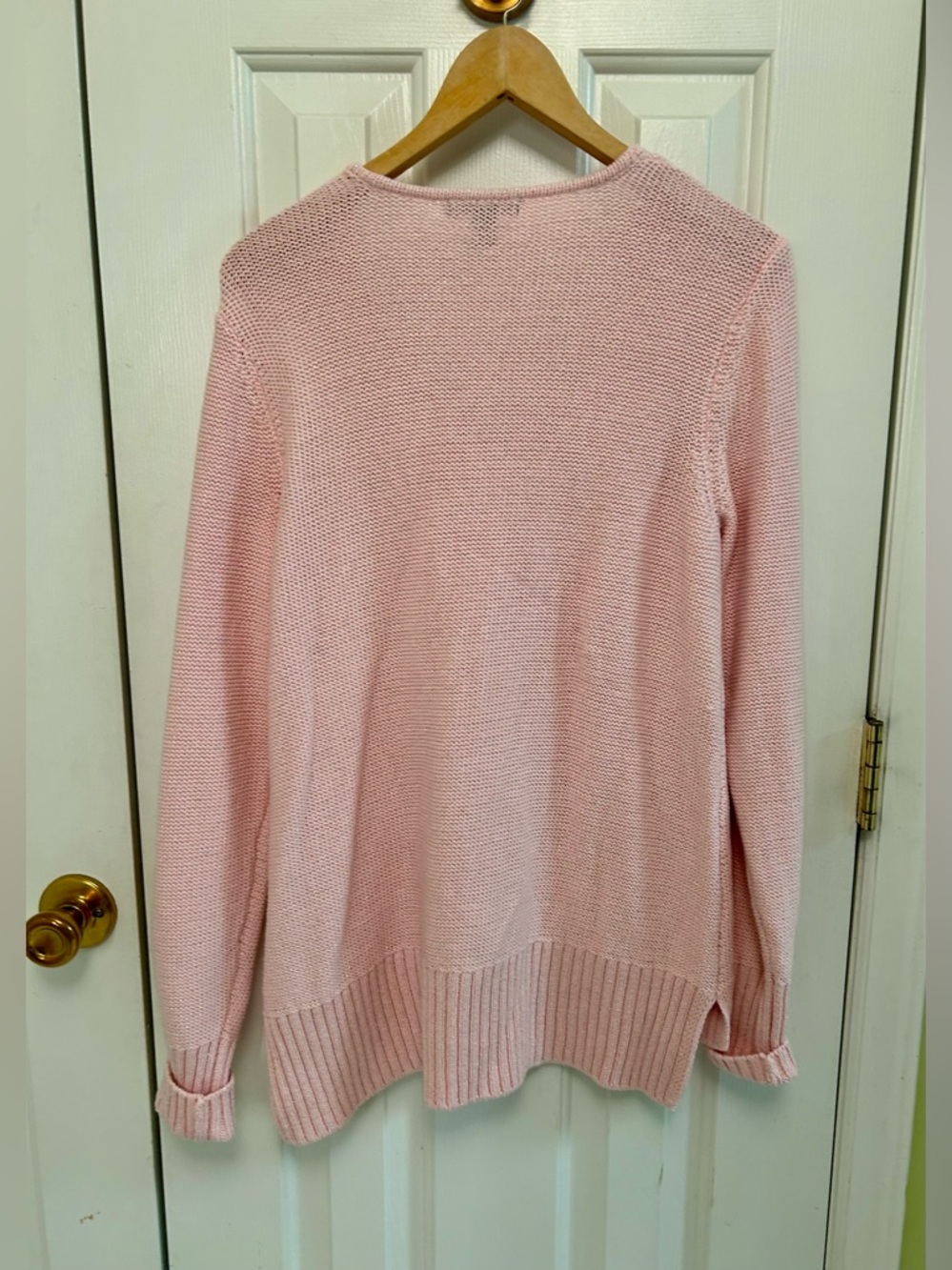 Chaps Pink Cable Knit Sweater Silver Metallic Thread Size Large - Picture 9 of 9